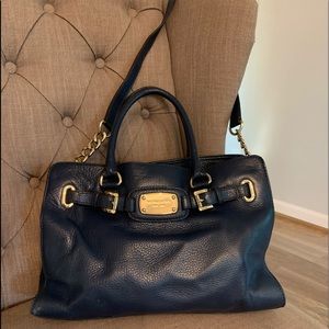 Michael Kors Navy Leather Satchel w/Gold Detailing